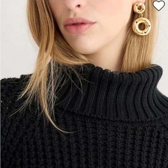 J. Crew Black Button Sleeve Turtleneck Oversized Crochet Poncho Sweater Size S - Picture 2 of 10